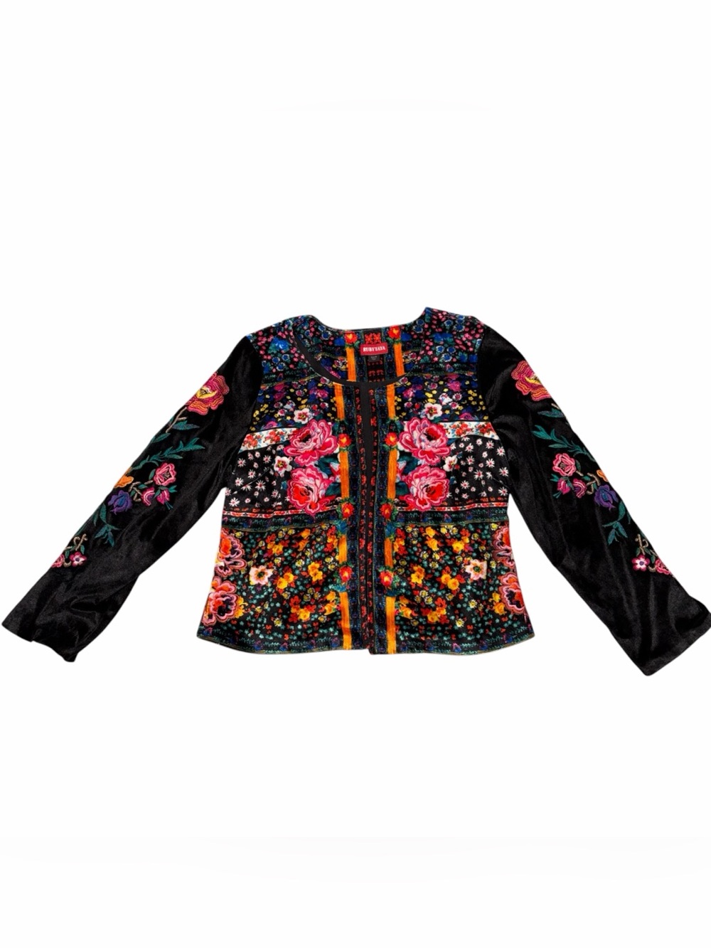 Ruby Yaya Embroidered Velvet Open Front Jacket size Medium